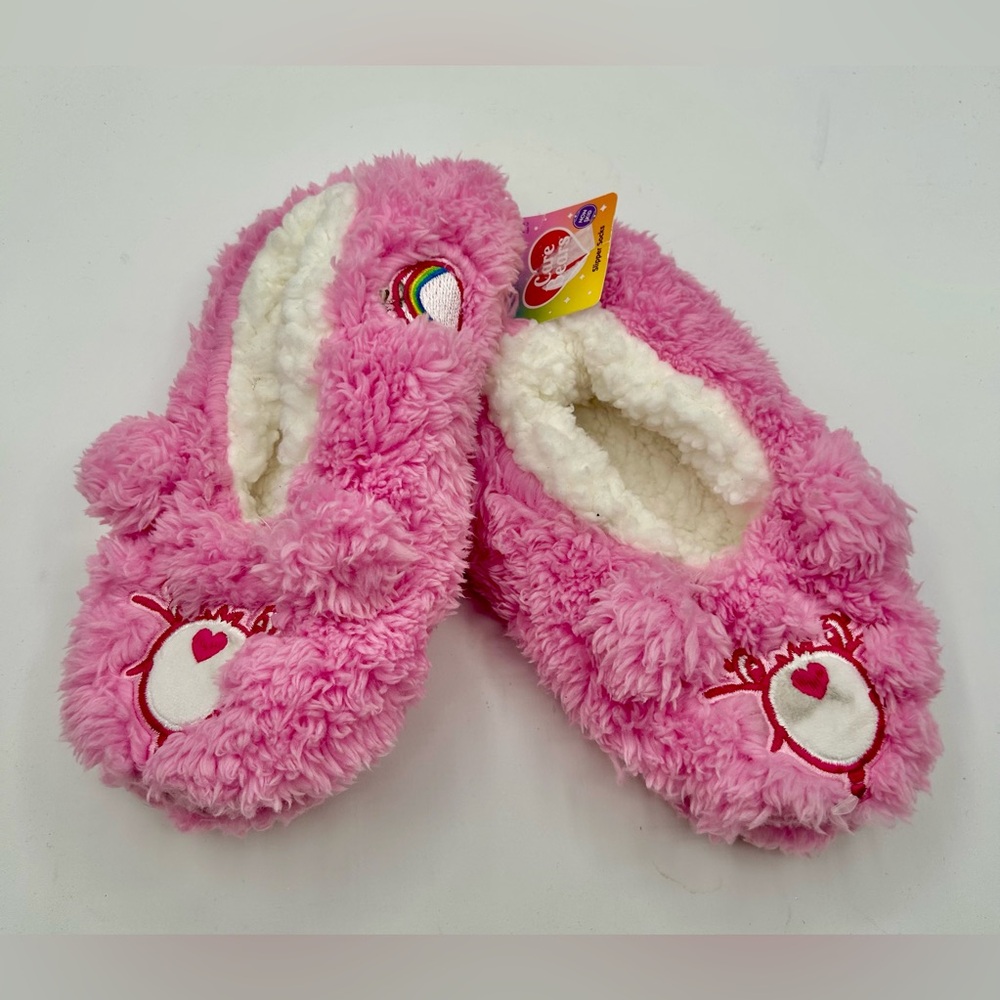 Care Bears Pull On Slipper Socks with Grippers Cheer Bear Pink Women’s S/M New